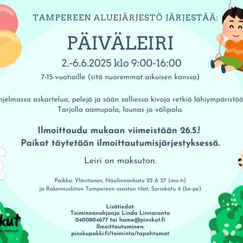 Tampereen aluejärjestön päiväleiri 2.-6.6.2025