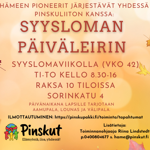 teksti Päiväleiri 15.10.-17.10.2024 ja lehtiä