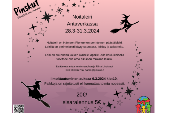 Noitaleiri Antaverkassa 28.3.-31.3.2024, logot ja noitia.