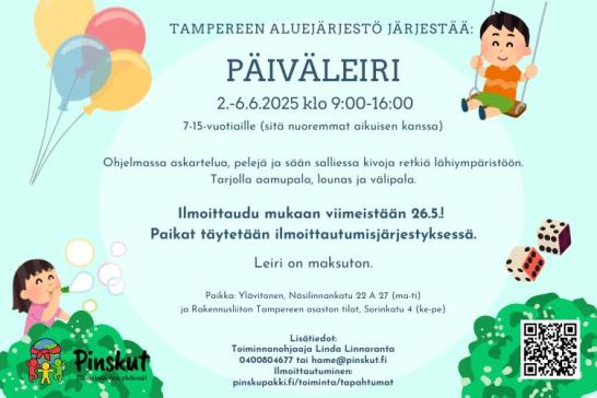 Tampereen aluejärjestön päiväleiri 2.-6.6.2025