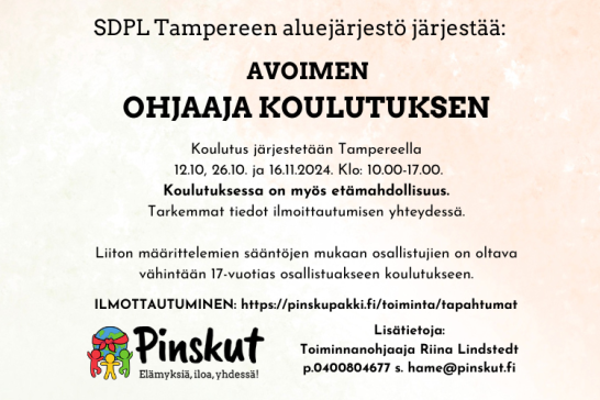 Ohjaajakoulutus 12.10.2024, 26.10.2024 ja 16.11.2024
