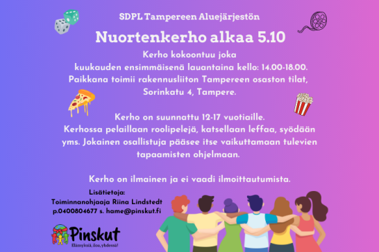 Nuortenkerho joka kuukauden eka lauantai klo:14-18.00