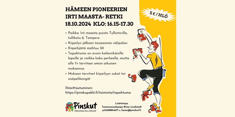 Irti maasta Tampereen puistoon retki 18.10.24 klo:16.15-18.15