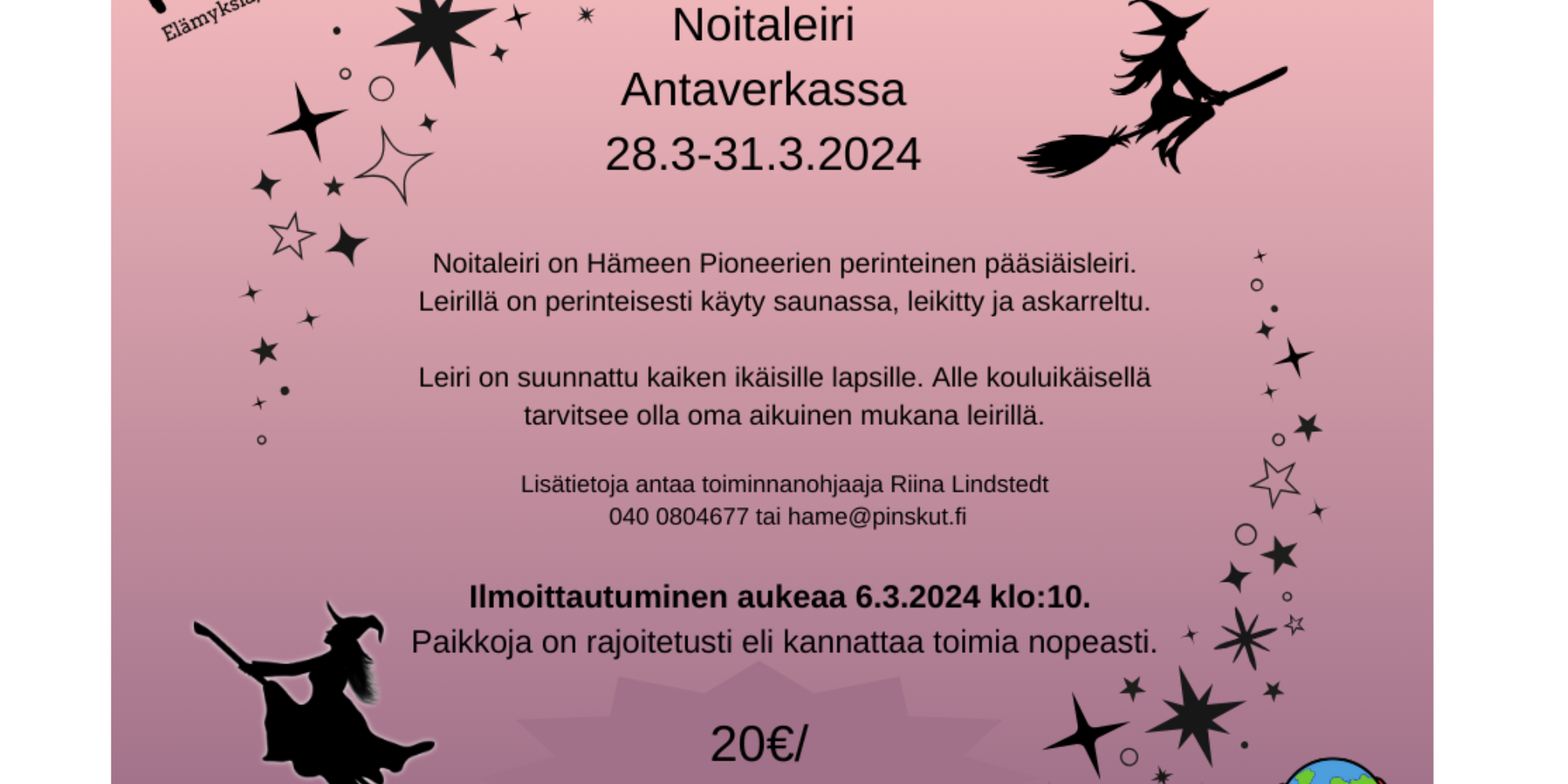 Noitaleiri Antaverkassa 28.3.-31.3.2024, logot ja noitia.