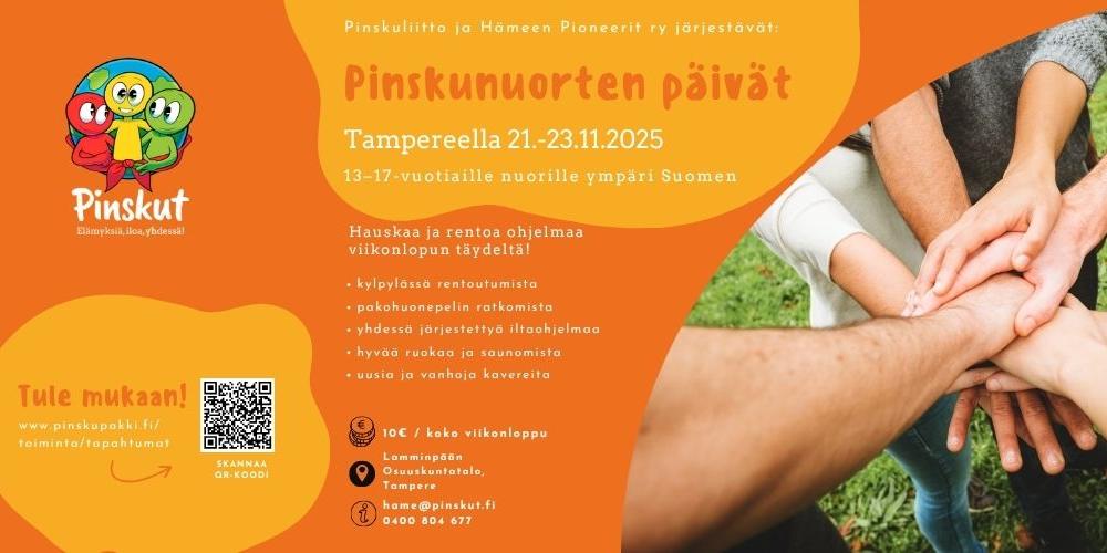 Infoteksti tapahtumasta. Kuvassa nuorten aikuisten kädet ovat yhdessä keskellä piiriä.