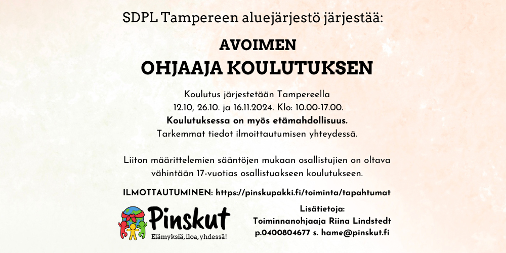 Ohjaajakoulutus 12.10.2024, 26.10.2024 ja 16.11.2024