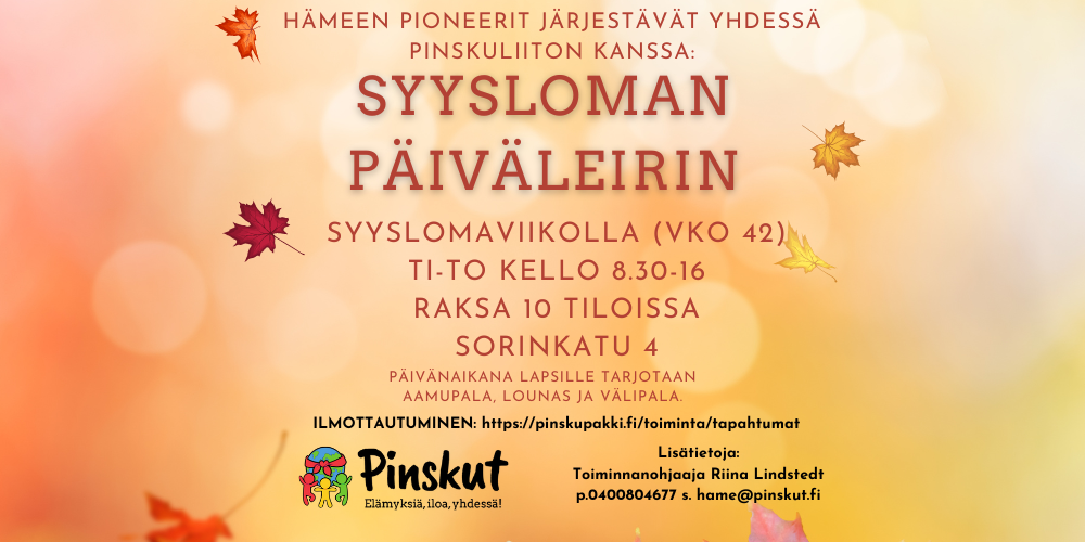 teksti Päiväleiri 15.10.-17.10.2024 ja lehtiä