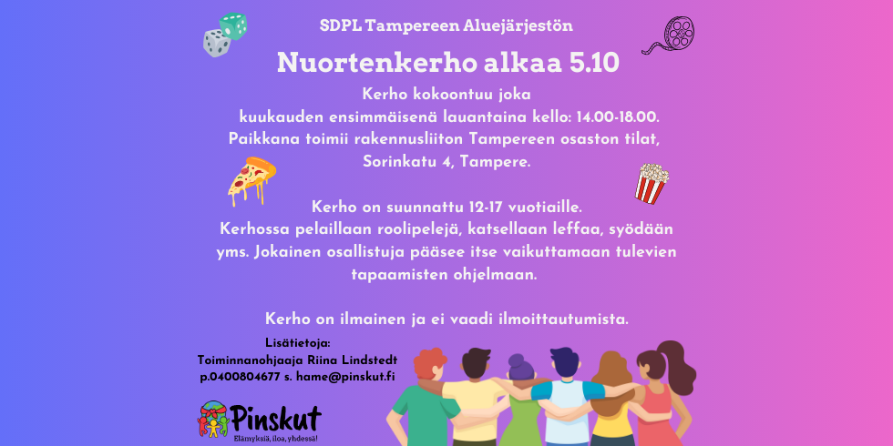 Nuortenkerho joka kuukauden eka lauantai klo:14-18.00