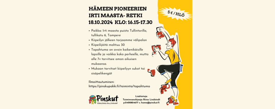 Irti maasta Tampereen puistoon retki 18.10.24 klo:16.15-18.15
