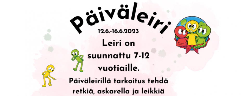 Päiväleiri 12.6.-16.6.2023, maksuton, pinsku hanmoja ja logoja. 