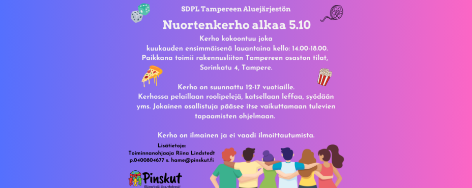 Nuortenkerho joka kuukauden eka lauantai klo:14-18.00