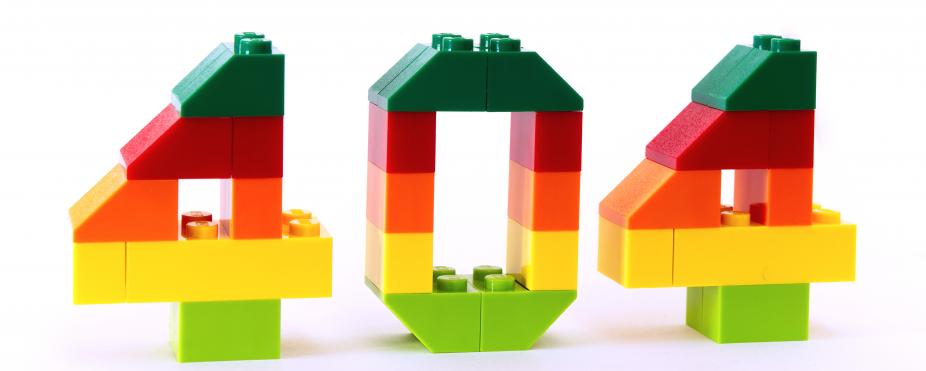 Legopalikoista koottu teksti "404".