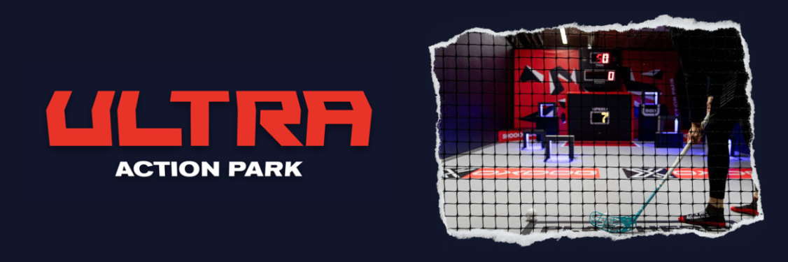 Kuvassa Ultra Action Parkin logo, sekä mainoskuva sählyn pelaamisesta.