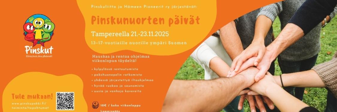 Infoteksti tapahtumasta. Kuvassa nuorten aikuisten kädet ovat yhdessä keskellä piiriä.