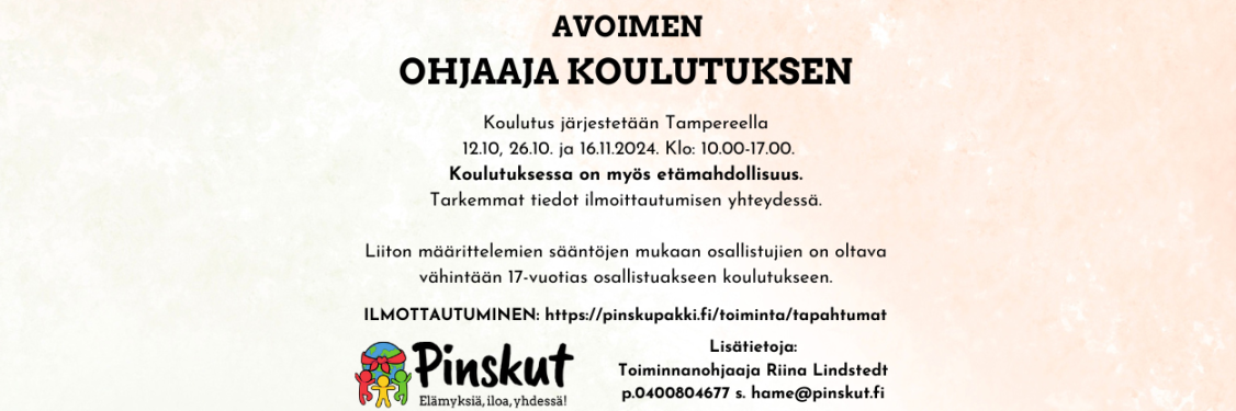 Ohjaajakoulutus 12.10.2024, 26.10.2024 ja 16.11.2024